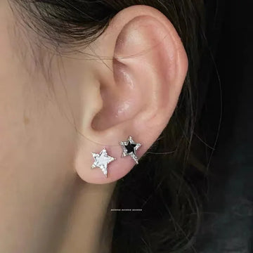 DAIIIBABYYY  -  personality Black and White Pentagonal Stud Earrings for Women Girl vintage punk Zircon Little Star Earring Hip Hop rock Jewelry